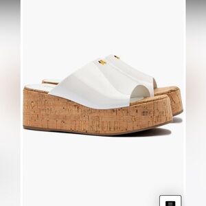 Larroude White and Tan Platform Shoes with Cork Sole